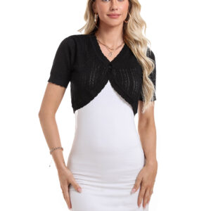 Totatuit Women's Short Sleeve Cropped Cardigan Open Front Bolero Shrugs for Dresses Crochet Button Down Sweaters