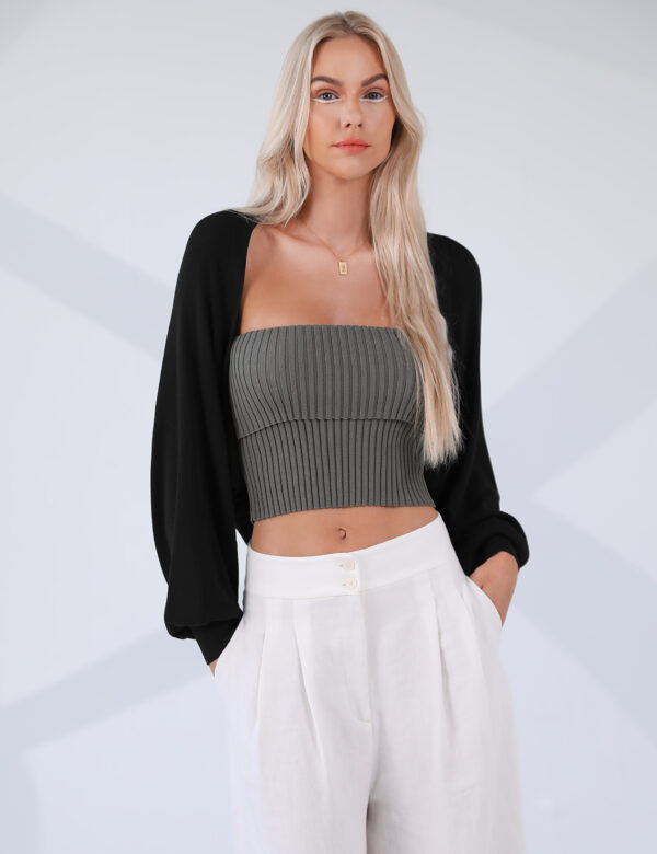Totatuit Women's Y2K Bolero Shrugs Long Batwing Sleeve Knit Cropped Cardigan Drop Shoulder Cardigan with Back Slit - Image 3