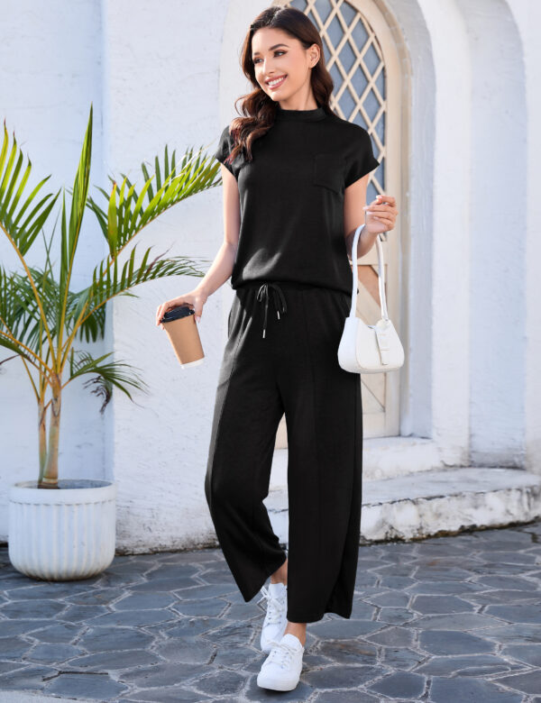 Totatuit Women's 2 Piece Lounge Set Summer Outfits Travel Airport Tracksuit Wide Leg Loungewear - Image 3