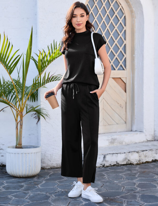 Totatuit Women's 2 Piece Lounge Set Summer Outfits Travel Airport Tracksuit Wide Leg Loungewear - Image 4