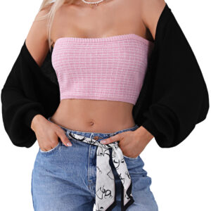 Totatuit Women's Y2K Bolero Shrugs Long Batwing Sleeve Knit Cropped Cardigan Drop Shoulder Cardigan with Back Slit