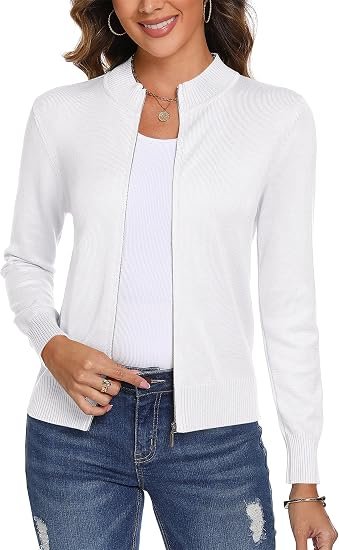 Totatuit Womens Long Sleeve Knitted Zip Up Sweater Cardigans Sweaters Lightweight Zipper Sweatshirts Jacket - 图片 2