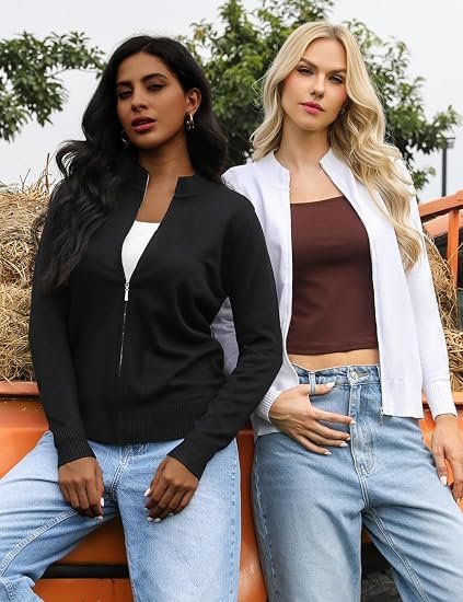 Totatuit Womens Long Sleeve Knitted Zip Up Sweater Cardigans Sweaters Lightweight Zipper Sweatshirts Jacket - 图片 6