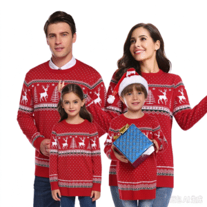 Totatuit Family Matching Christmas Sweater Elk Christmas Tree Print Pullover Tops Ugly Knitted Knitwear